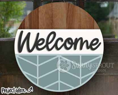Chevron Geometric Welcome Sign, Digital Download, SVG Laser Cut File, Cricut, Farmhouse Round Door Hanger Design