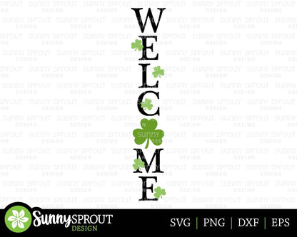 Welcome Clover Porch Sign SVG, Digital download, Cricut cut file, Silhouette, St. Patrick's Day door leaner design