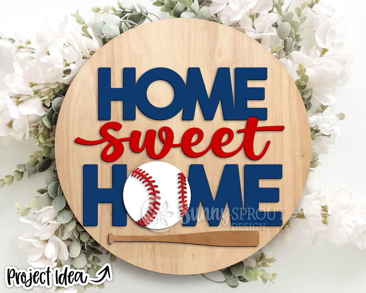 Home Sweet Home Baseball Sign, Digital Download, SVG Laser Cut File, Cricut, Round Door Hanger Design, Sports Decor