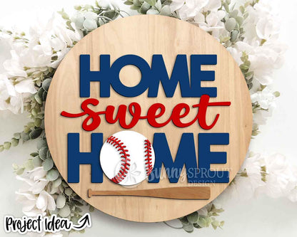 Home Sweet Home Baseball Sign, Digital Download, SVG Laser Cut File, Cricut, Round Door Hanger Design, Sports Decor