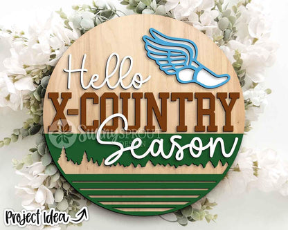Hello Cross Country Season Sign, Digital Download, SVG Laser Cut File, Cricut, Round Door Hanger Wall Art Design, Sports Decor