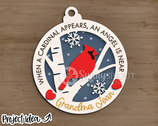 When A Cardinal Appears Birch Tree Ornament, Digital download, SVG laser cut file, Cricut, Christmas memorial design