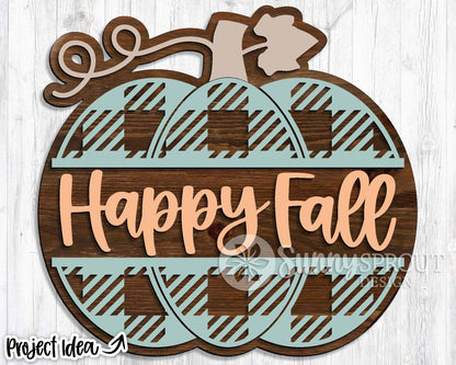 Happy Fall Monogram Pumpkin Sign, Digital Download, SVG Laser Cut File, Cricut, Round Fall Door Hanger Design, Personalize name