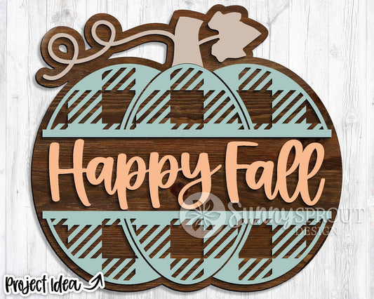 Happy Fall Monogram Pumpkin Sign, Digital Download, SVG Laser Cut File, Cricut, Round Fall Door Hanger Design, Personalize name