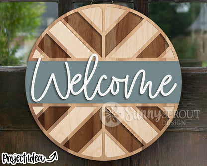 Chevron Geometric Welcome Sign, Digital Download, SVG Laser Cut File, Cricut, Round Door Hanger Design, Patriotic 4th of July Decor