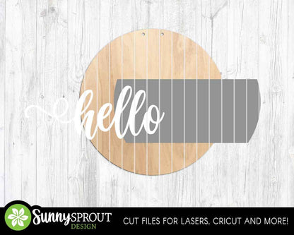 Hello Swash Sign, Digital Download, SVG Laser Cut File, Cricut, Simple Modern Farmhouse Round Door Hanger Design