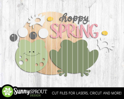 Hoppy Spring Frog Daisy Sign, Digital download, SVG Laser cut file, Cricut, Round door hanger design