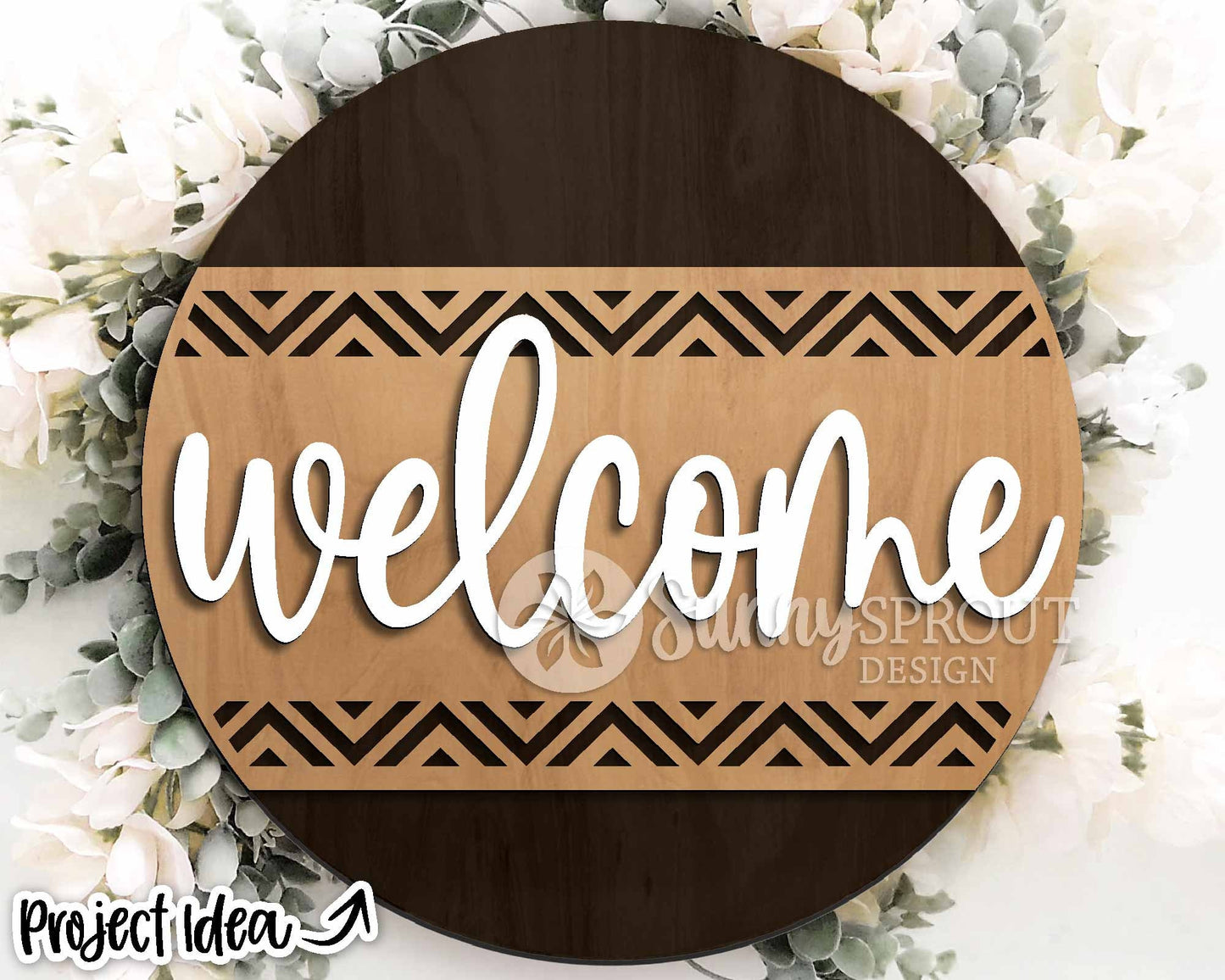 Welcome Geometric Pattern Sign, Digital Download, SVG Laser Cut File, Cricut, Modern Southwest Round Door Hanger Design