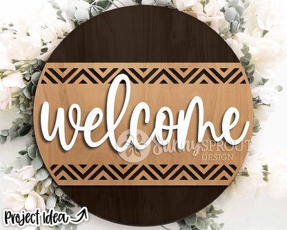 Welcome Geometric Pattern Sign, Digital Download, SVG Laser Cut File, Cricut, Modern Southwest Round Door Hanger Design