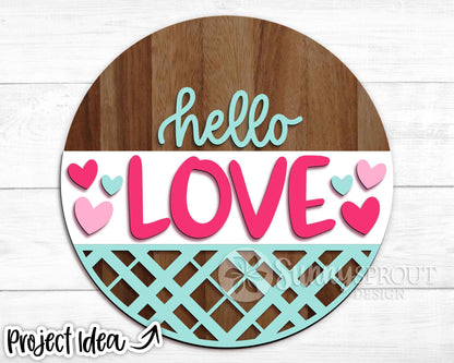 Hello Love Heart Sign, Digital Download, SVG Laser Cut File, Cricut, Round Door Hanger Design, Valentine's Day Welcome Decor