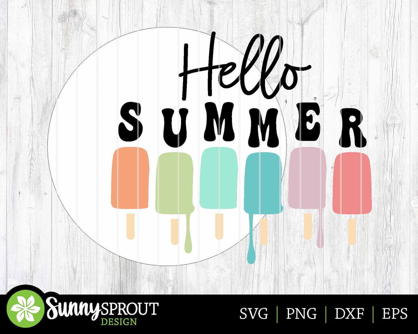 Hello Summer Popsicle Drip Sign, Digital Download, SVG Laser Cut File, Cricut, Round Door Hanger Design