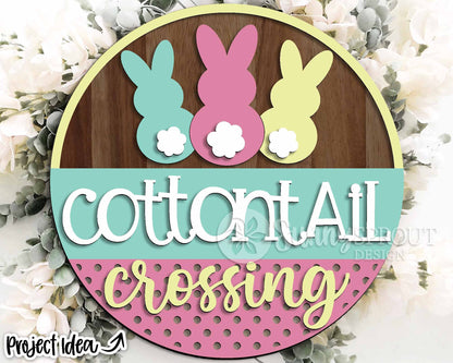 Cottontail Crossing Bunny Sign, Digital download, SVG Laser cut file, Cricut, Round door hanger design, Easter decor