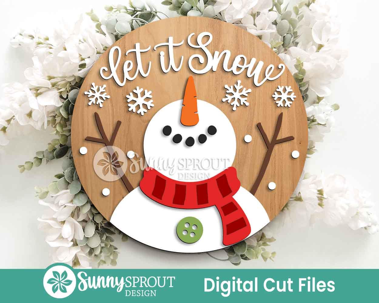 Let It Snow Snowman Sign, Round door hanger svg, Christmas holiday sign, Glowforge laser cut file, Cricut, Winter decor