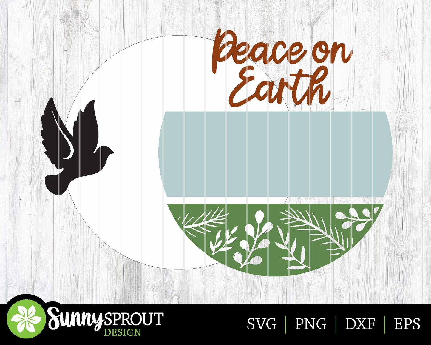Peace on Earth Dove Sign, Digital Download, SVG Laser Cut File, Cricut, Round Door Hanger Design, Christmas Decor