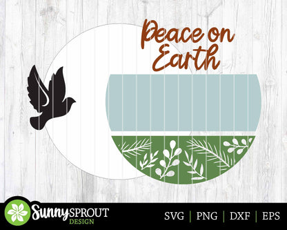 Peace on Earth Dove Sign, Digital Download, SVG Laser Cut File, Cricut, Round Door Hanger Design, Christmas Decor