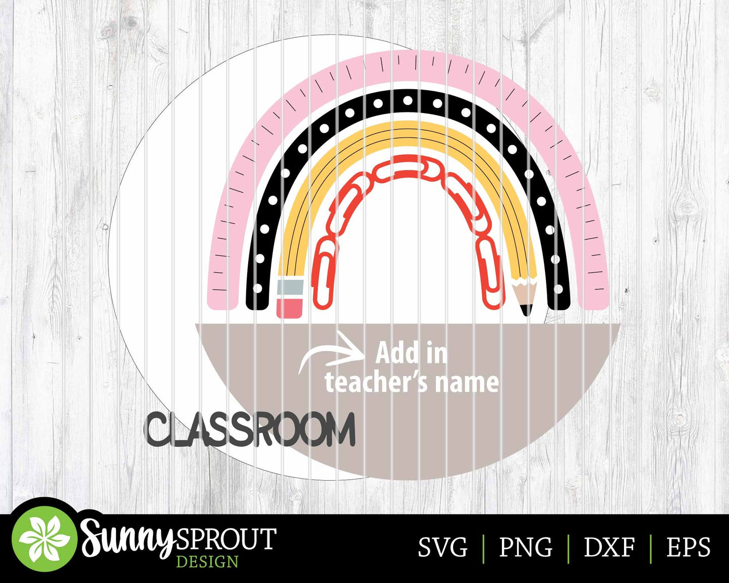 Classroom Rainbow Teacher Name Sign, Digital download, SVG Laser cut file, Cricut, Round door hanger design, Personalize school decor