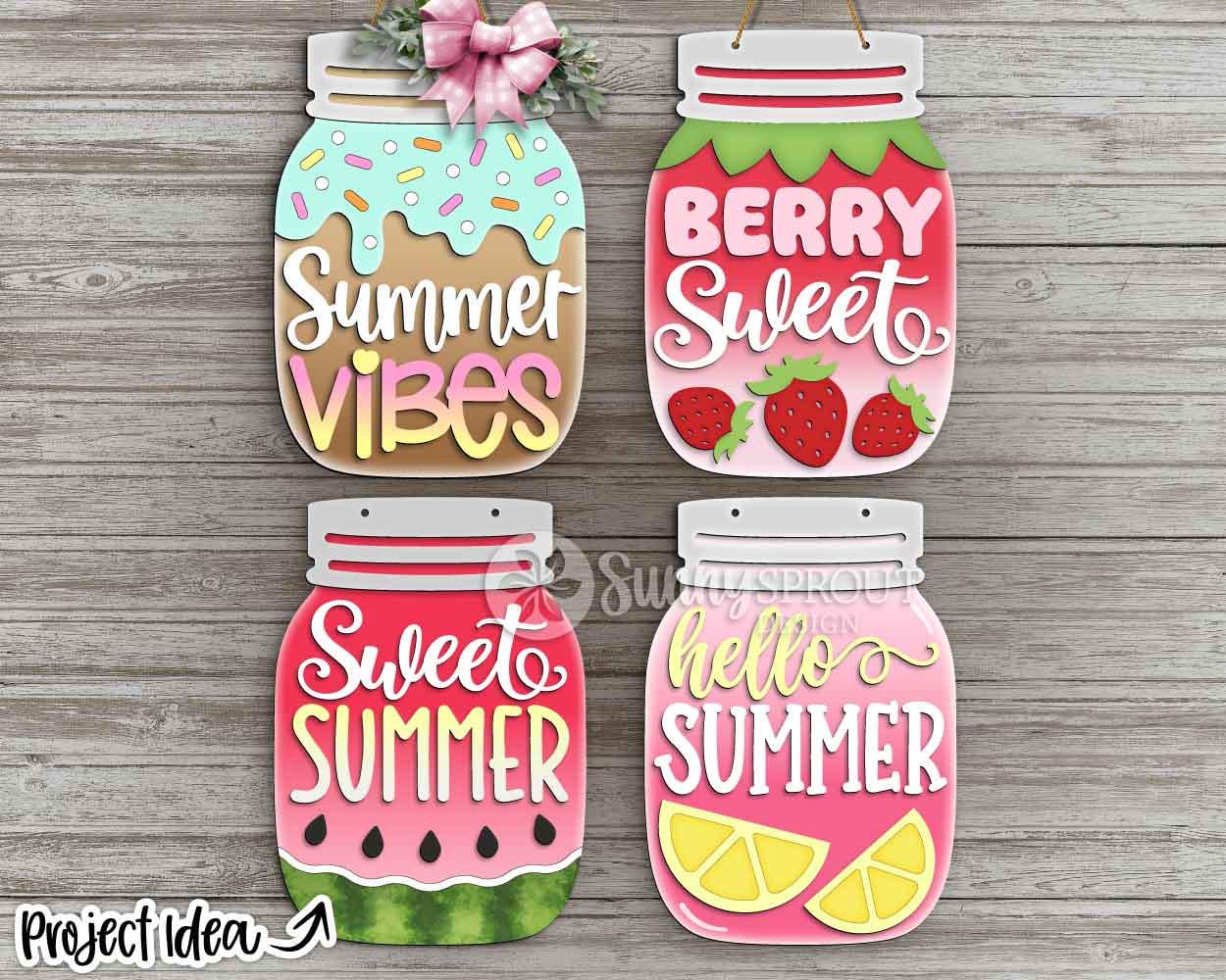 Summer Mason Jar Sign Bundle, Door hanger SVG, Glowforge laser cut file, Cricut, Summer wall decor sign svg