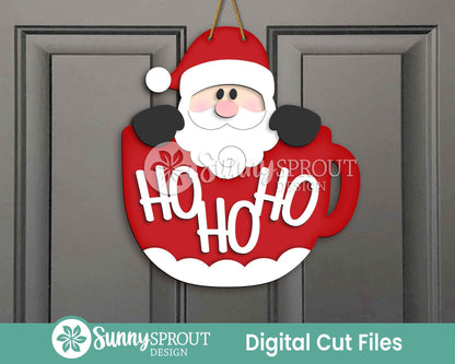 Ho Ho Ho Santa Mug Sign, Digital Download, SVG Laser Cut File, Cricut, Door Hanger Wall Art Design, Christmas Decor
