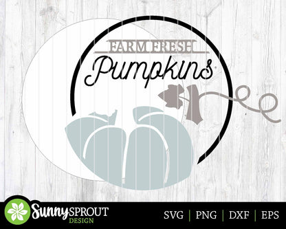 Farm Fresh Pumpkins Sign, Digital Download, SVG Laser Cut File, Cricut, Round Fall Door Hanger Design, Farmhouse Decor
