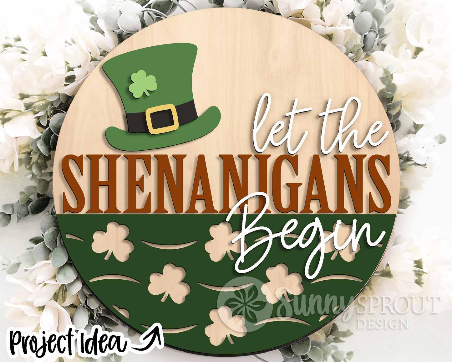 St. Patrick's Day Laser Sign Bundle 2, Round door hanger, Glowforge laser file, Cricut, Shamrock welcome sign, Clover svg
