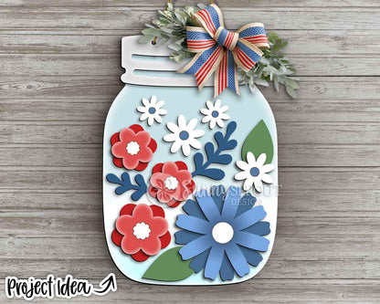 Spring Flower Mason Jar Sign, Digital download, SVG Laser cut file, Cricut, Round door hanger design