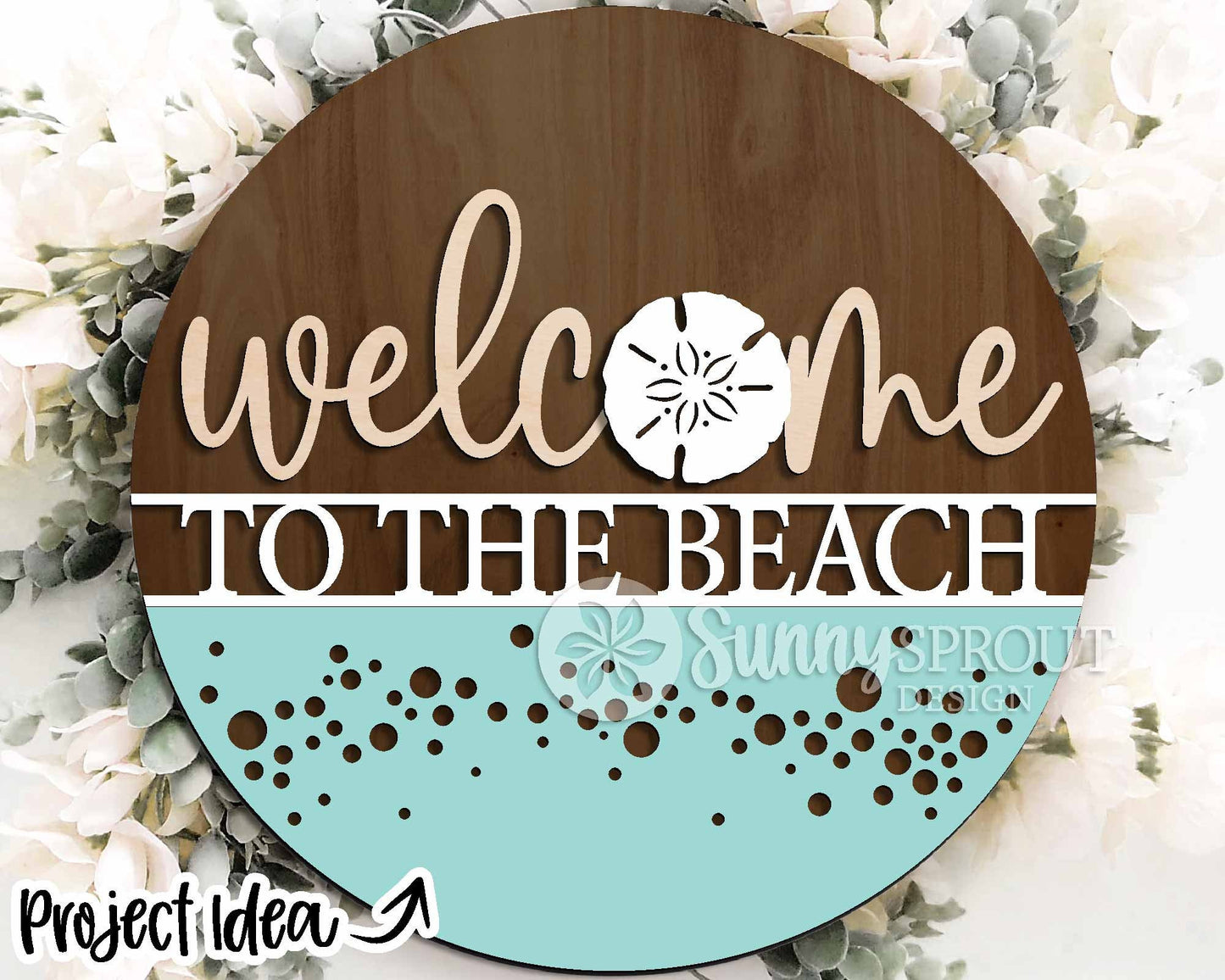 Beach Theme Sign Bundle 3, Round door hanger svg, Glowforge laser file, Cricut, Front door welcome sign, Ocean decor svg