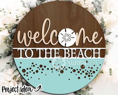 Beach Theme Sign Bundle 3, Round door hanger svg, Glowforge laser file, Cricut, Front door welcome sign, Ocean decor svg