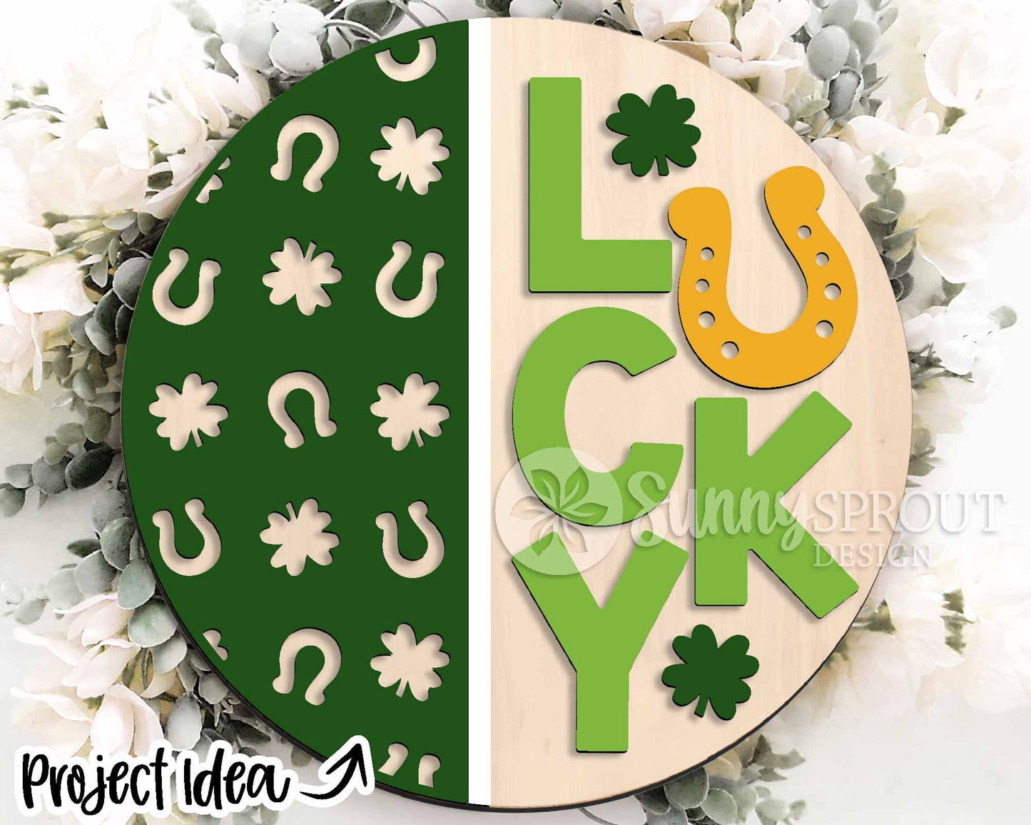 St. Patrick's Day Laser Sign Bundle 2, Round door hanger, Glowforge laser file, Cricut, Shamrock welcome sign, Clover svg
