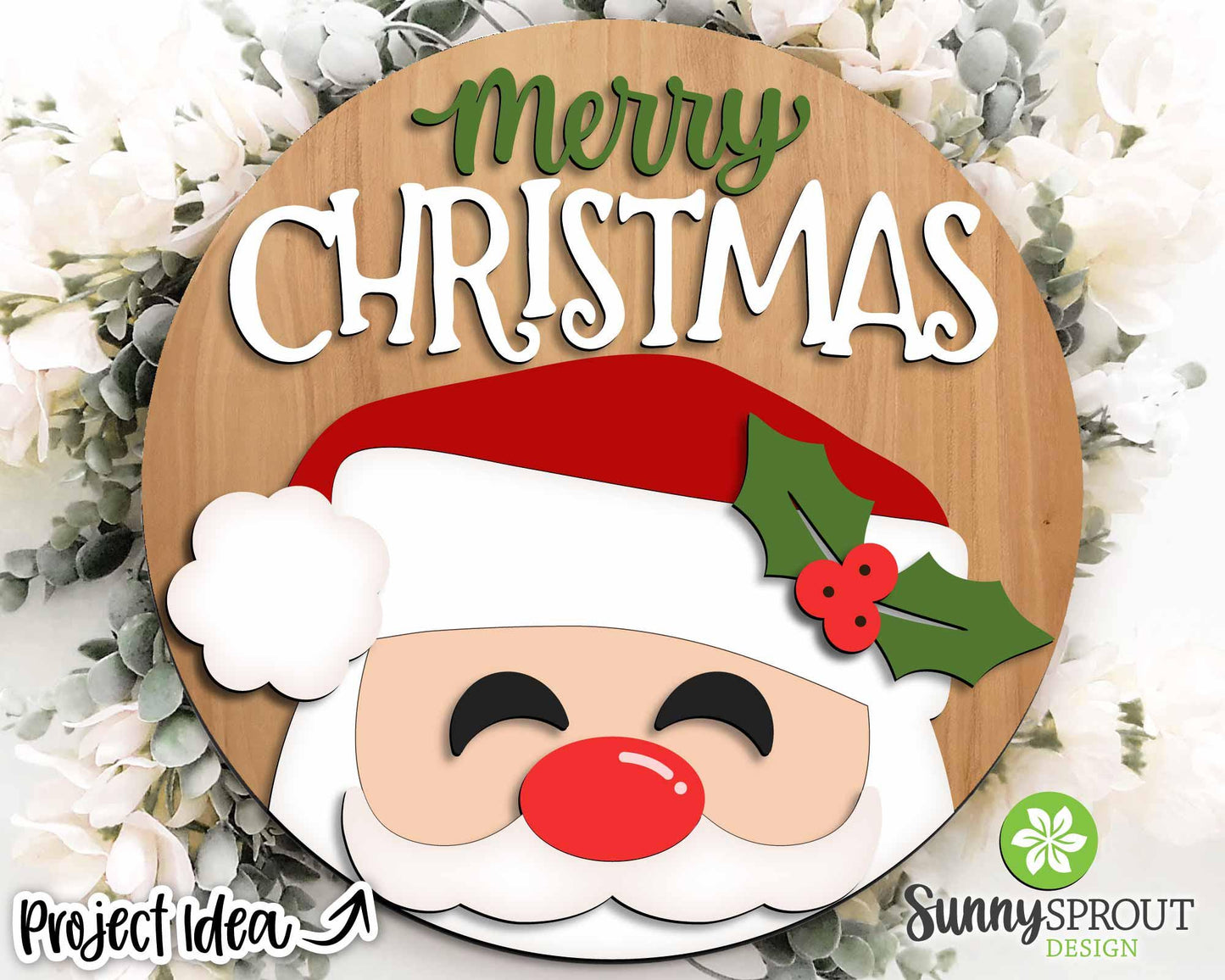 Merry Christmas Santa Face Sign, Digital Download, SVG Laser Cut File, Cricut, Round Door Hanger Design