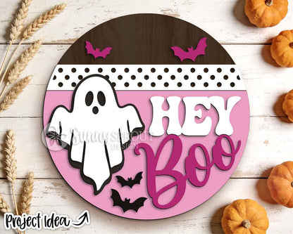 Hey Boo Polka Dot Sign, Digital Download, SVG Laser Cut File, Cricut, Round Halloween Welcome Door Hanger Design