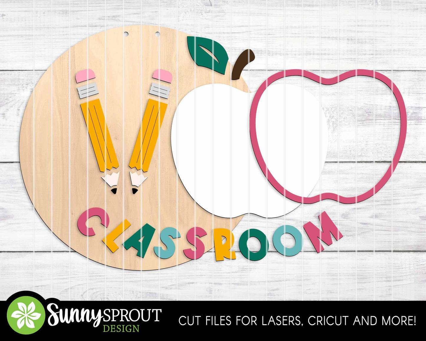 Classroom Apple Teacher Name Sign, Digital download, SVG Laser cut file, Cricut, Round door hanger design, Personalize school decor
