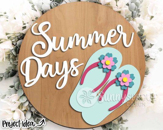 Summer Days Flip Flops Sign, Digital Download, SVG Laser Cut File, Cricut, Beach Round Door Hanger Design