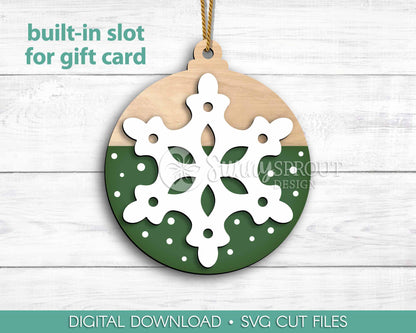 Gift Card Holder Snowflake Ornament, Digital download, SVG laser cut file, Cricut, Christmas design