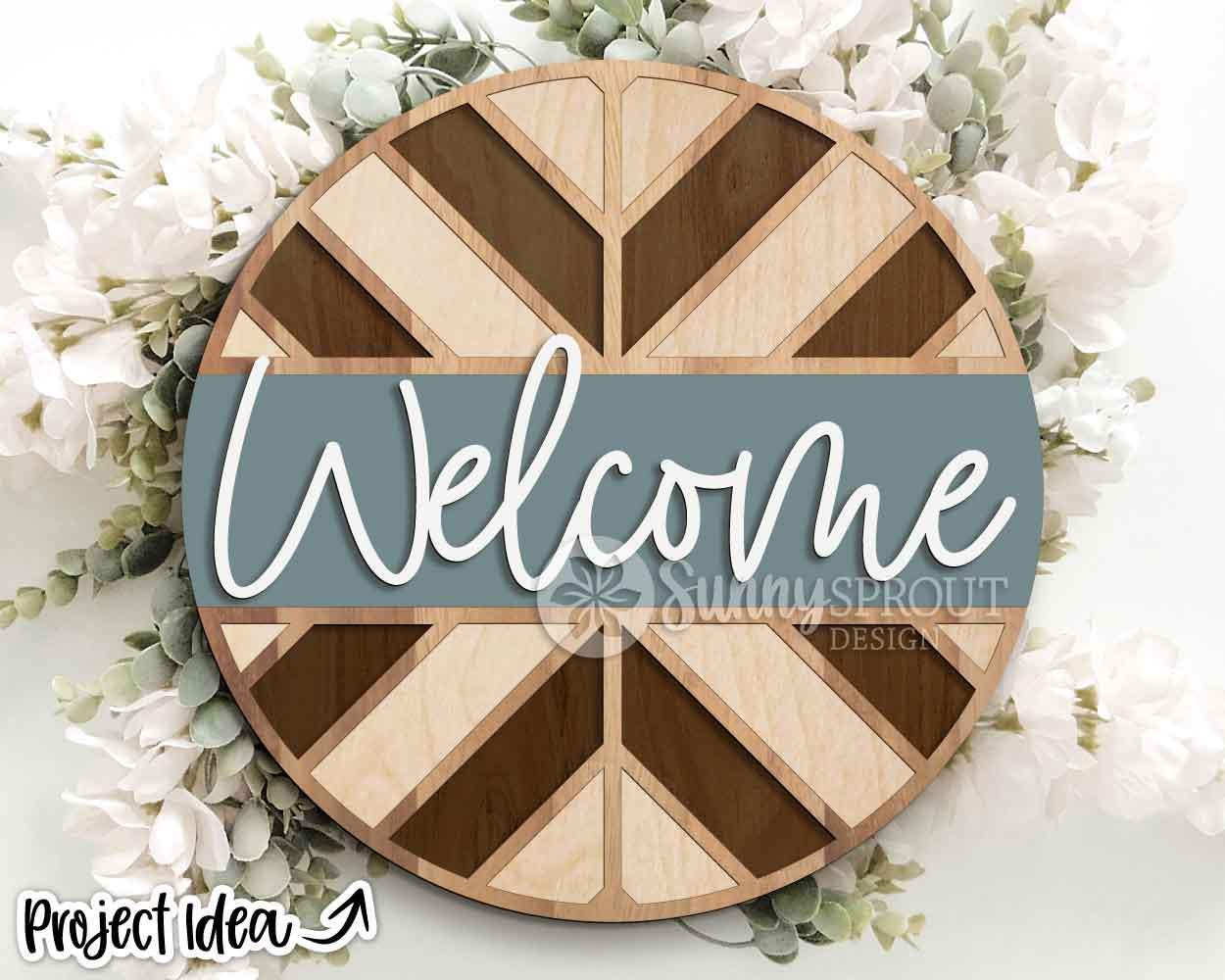 Chevron Geometric Welcome Sign, Digital Download, SVG Laser Cut File, Cricut, Farmhouse Round Door Hanger Design