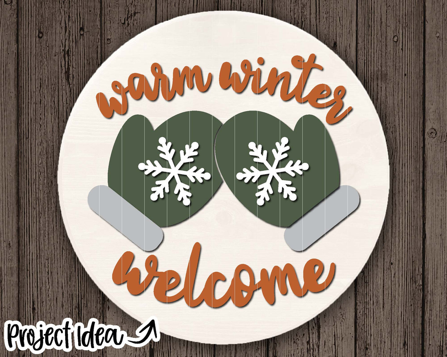 Warm Winter Welcome Mittens; DIGITAL Download | Cricut, Silhouette, Laser Cut File | Christmas Round Sign, Mug Design | svg png dxf eps