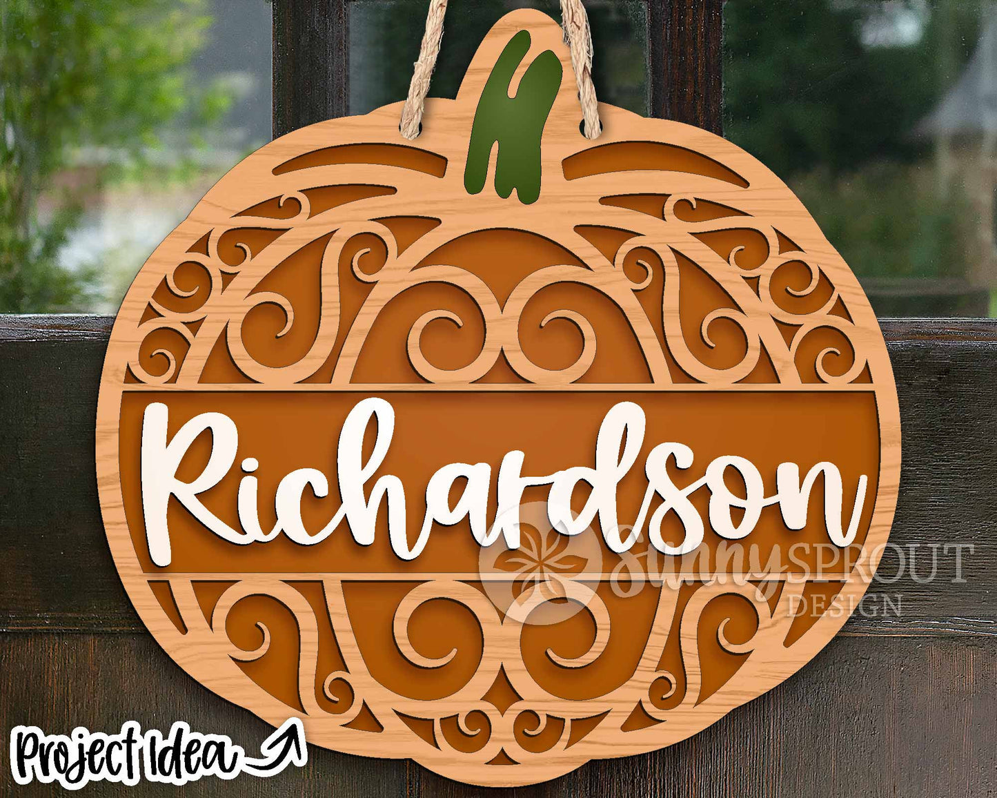 Pumpkin Split Monogram Sign, Digital Download, SVG Laser Cut File, Cricut, Round Fall Door Hanger Design, Personalize Name