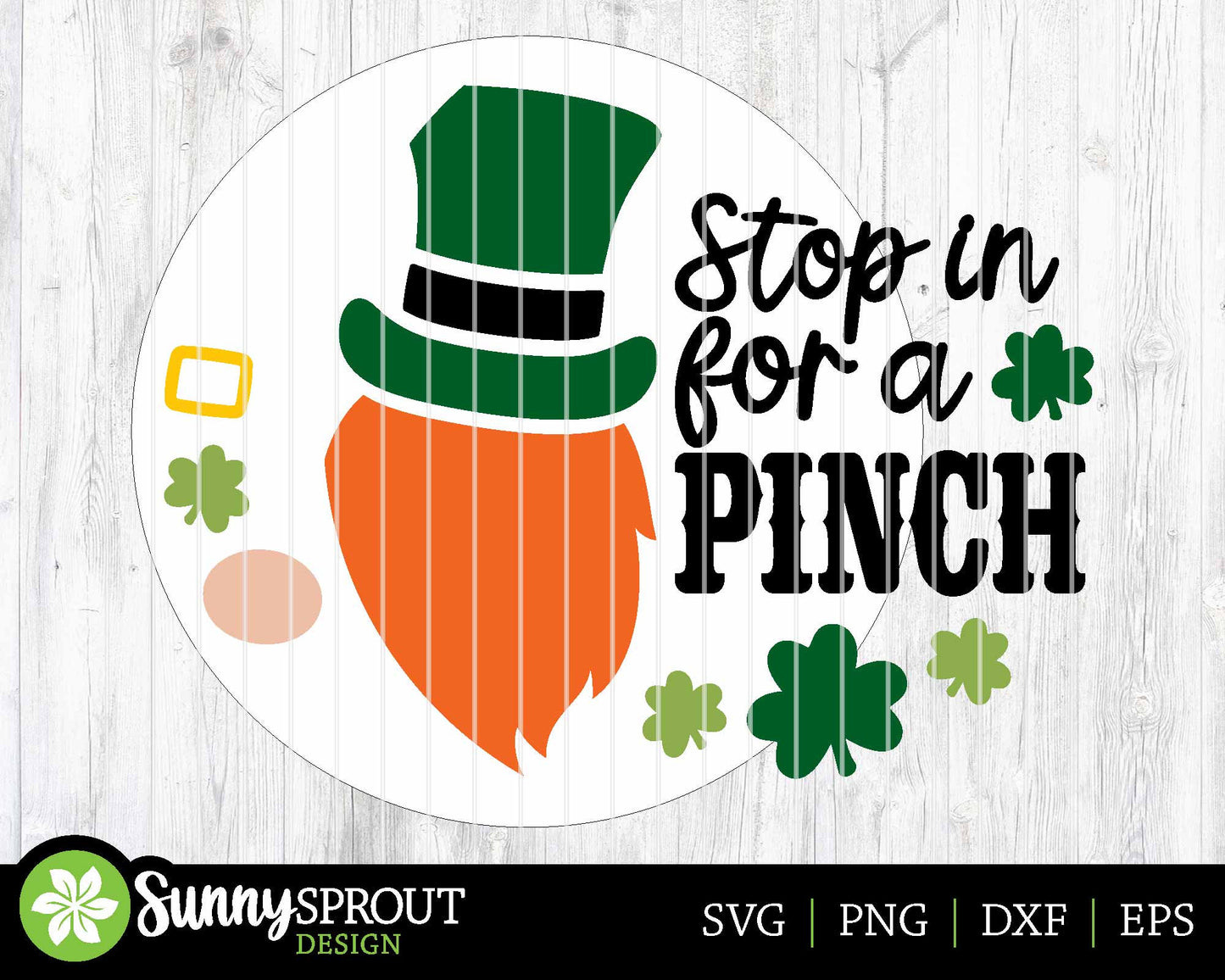 Stop In For A Pinch Leprechaun Gnome Sign, Digital Download, SVG Laser Cut File, Round Door Hanger Design, St. Patrick's Day Decor