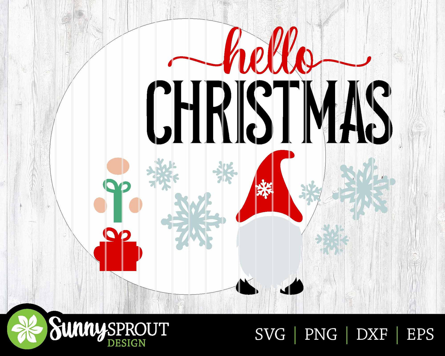 Hello Christmas Gnome Snowflake Sign, Digital Download, SVG Laser Cut File, Cricut, Round Door Hanger Design