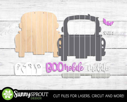 Boo-mobile Ghost Truck Sign, Digital Download, SVG Laser Cut File, Cricut, Farmhouse Halloween Door Hanger Design