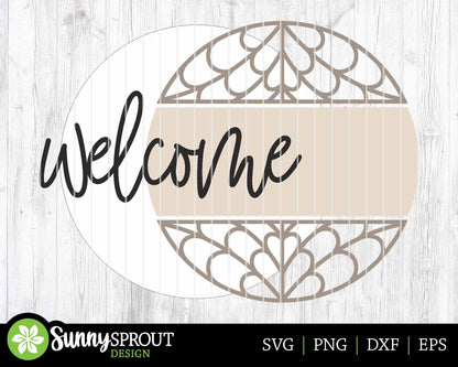 Welcome Boho Pattern Sign, Digital Download, SVG Laser Cut File, Cricut, Farmhouse Round Door Hanger Design