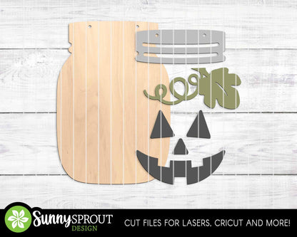 Halloween Mason Jar Sign Bundle, Door hanger svg, Glowforge laser file, Cricut, Spooky welcome sign svg, Ghost, Pumpkin
