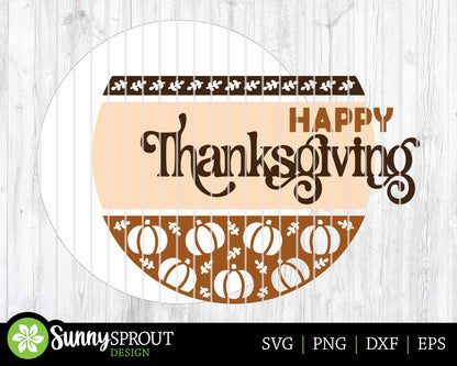 Happy Thanksgiving Pumpkin Pattern Sign, Digital Download, SVG Laser Cut File, Cricut, Round Fall Door Hanger Design