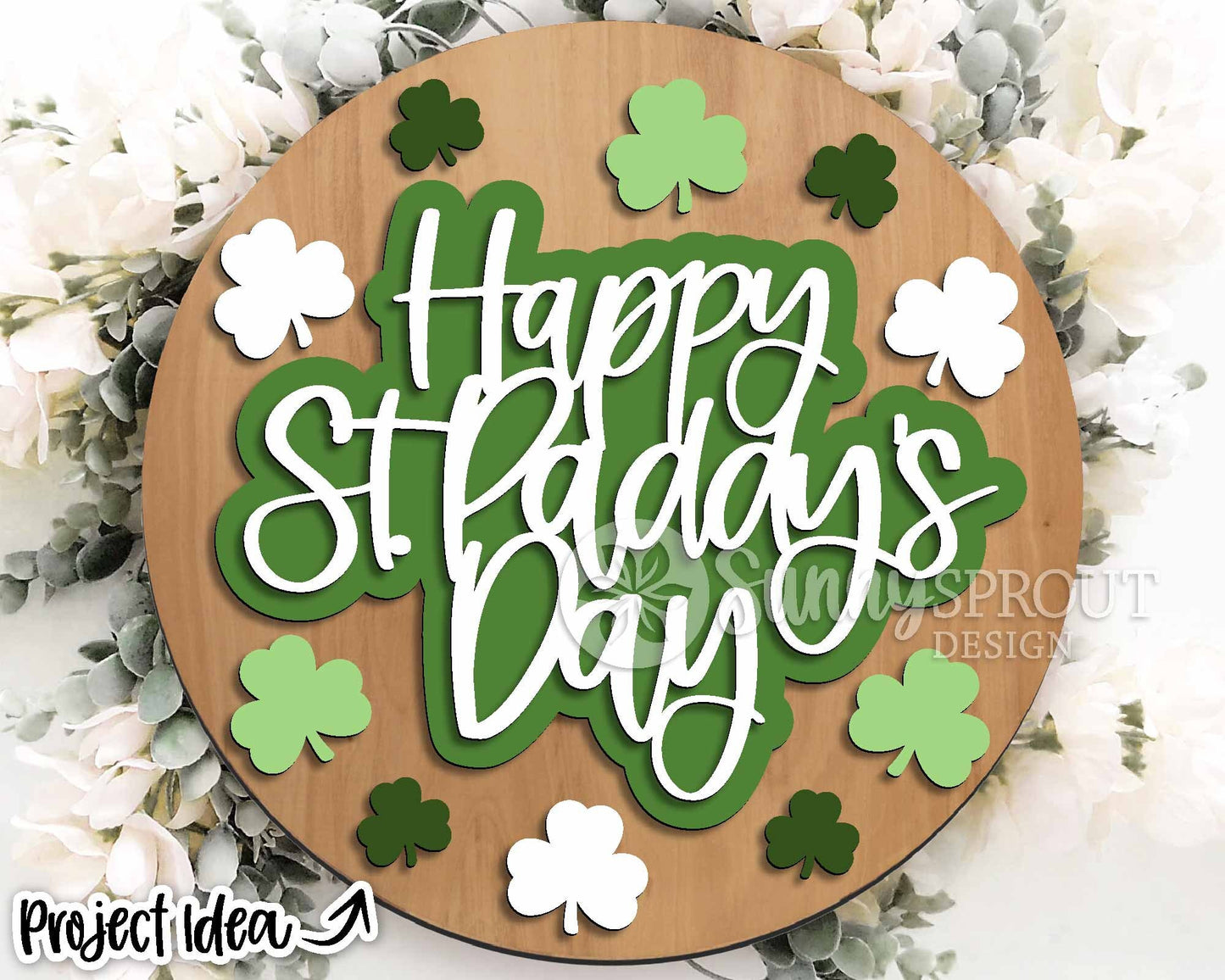 Happy St. Paddy's Day Shamrock Sign, Digital Download, SVG Laser Cut File, Cricut, Round Door Hanger Design, St. Patrick's Day Decor