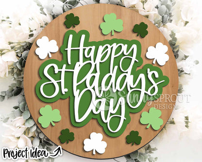 Happy St. Paddy's Day Shamrock Sign, Digital Download, SVG Laser Cut File, Cricut, Round Door Hanger Design, St. Patrick's Day Decor
