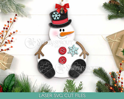 Sitting Snowman Snowflake Christmas Ornament, Digital download, SVG laser cut file, Cricut, Christmas design