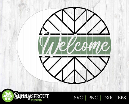 Barn Quilt Welcome Sign, Digital Download, SVG Laser Cut File, Cricut, Farmhouse Round Door Hanger Design