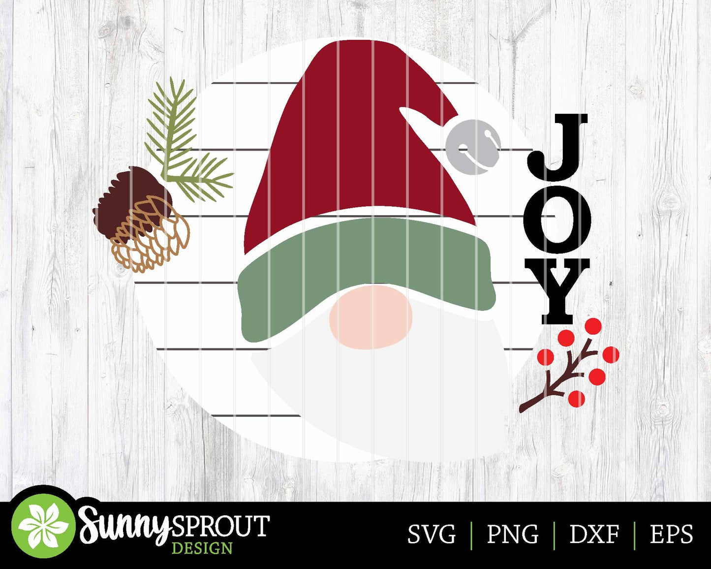 JOY Santa Gnome Sign, Digital Download, SVG Laser Cut File, Cricut, Round Door Hanger Design, Christmas Decor