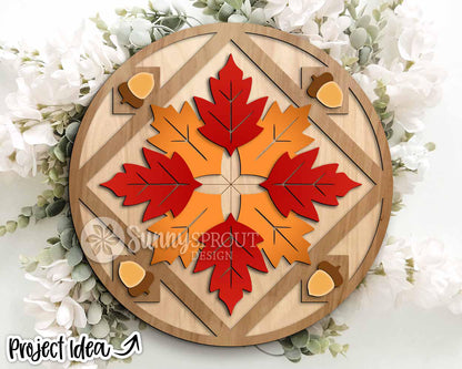 Fall Leaves Barn Quilt Sign, Digital Download, SVG Laser Cut File, Cricut, Round Door Hanger Design, Farmhouse Decor