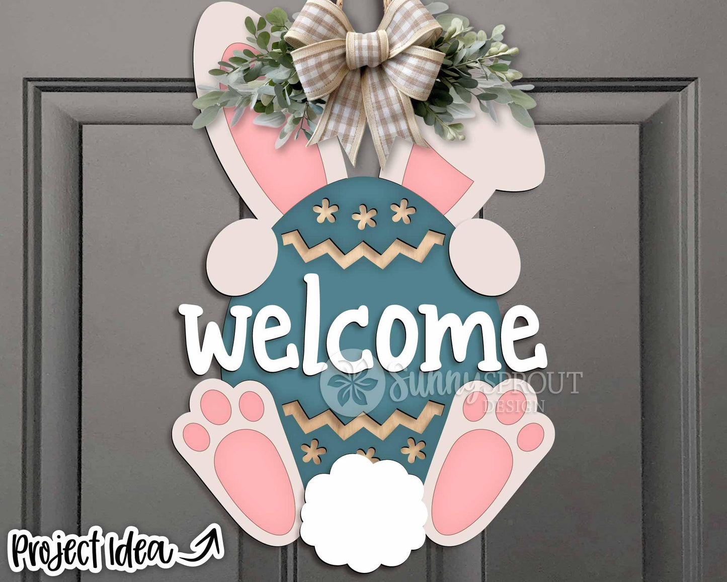 Easter Bunny & Egg Welcome Sign, Digital download, SVG Laser cut file, Cricut, Door hanger design, Spring Easter decor