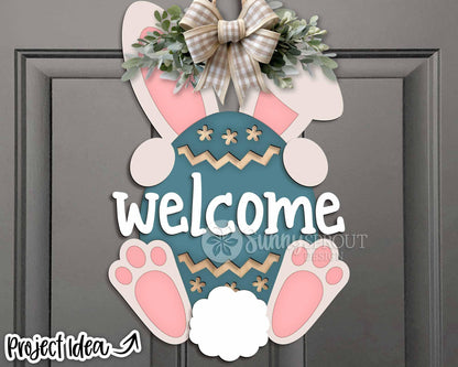 Easter Bunny & Egg Welcome Sign, Digital download, SVG Laser cut file, Cricut, Door hanger design, Spring Easter decor